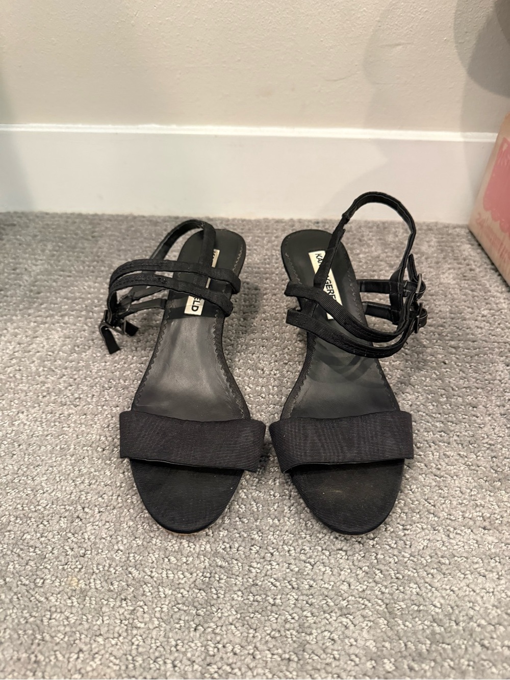 Karl Lagerfeld Black Strappy Open-Toe Heels